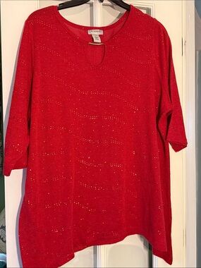 Catherines Red Sparkle Knit Keyhole Tunic